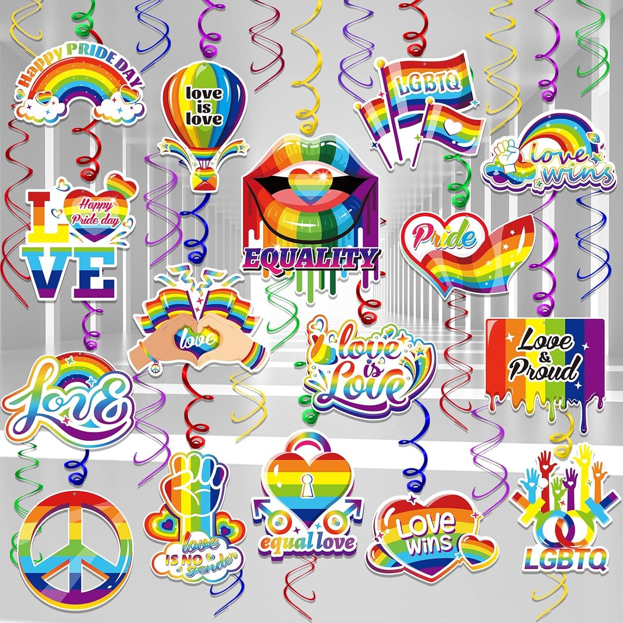 30 Pcs Gay Pride Decorations Hanging Swirls,(NO-DIY Gay Pride & LGBTQ Party Supplies)